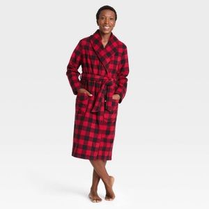 Adult Buffalo Check Plaid Fleece Christmas Pajama Robe - Red Black Wondershop